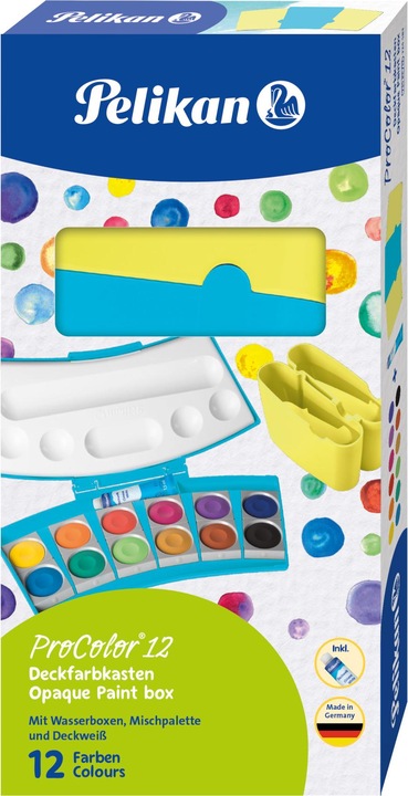 Produktbild Pelikan Deckfarbkasten ProColor 735, 12 Farben, trkis/gelb (Türkis, Neongelb, 12 ml)