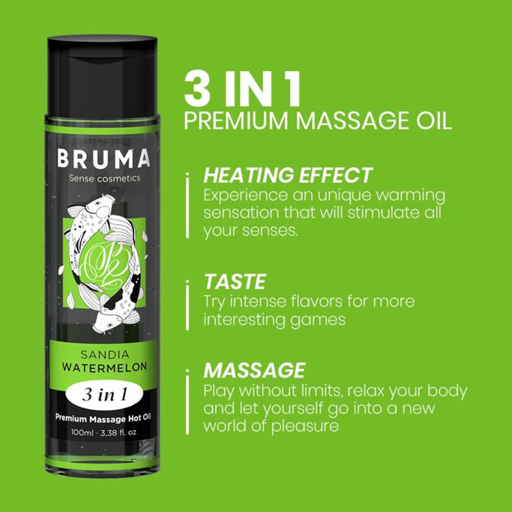 Actual product image Bruma Premium Massage Oil With Warming Effect, Watermelon Flavour 3 In 1 (100 ml)
