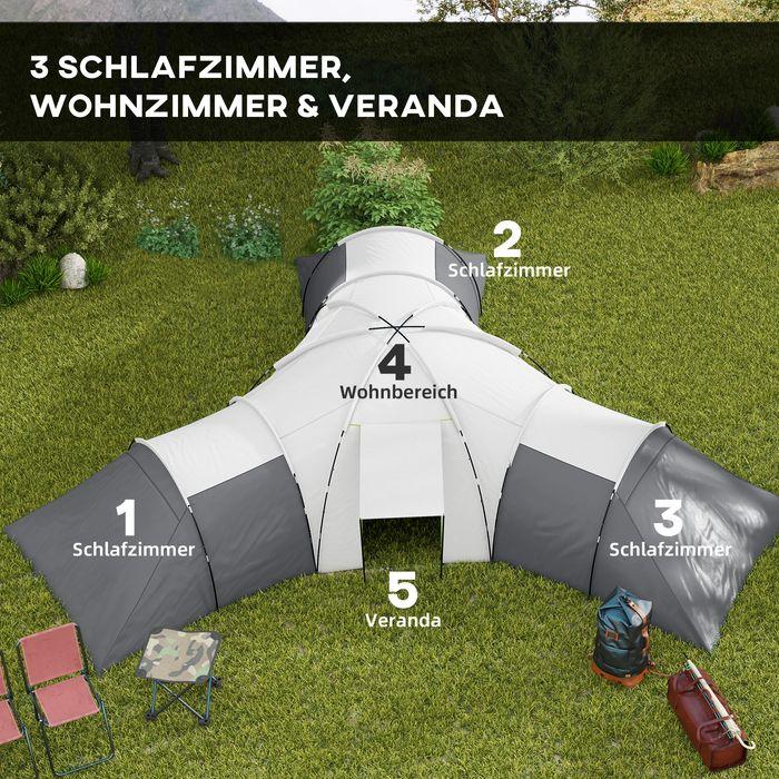 Image du produit Swisshandel24 Tente tunnel Tente de camping 6-9 personnes Tente familiale 3 chambres 2000mm Oxford Gris (Tente tunnel, 9+ personnes)