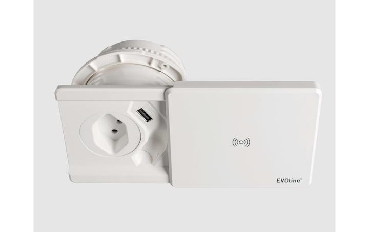 Produktbild Evoline Einbausteckdose Square80 T13 USB-A Qi-Ladestation, Weiss