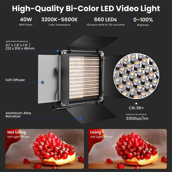 Actual product image Neewer Kit 660 Bi Colour LED (Studio light)