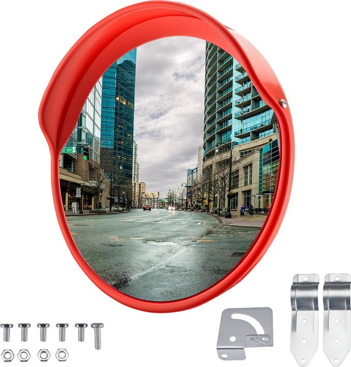 Wiltec Verkehrsspiegel 30cm Konvexspiegel Schutzhaube Orange Sicherheitsspiegel (1 x 30 cm)