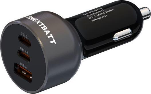 Image du produit Nextbatt Chargeur de voiture 128W 2x USB-C/1xUSB-A - Noir/Gris