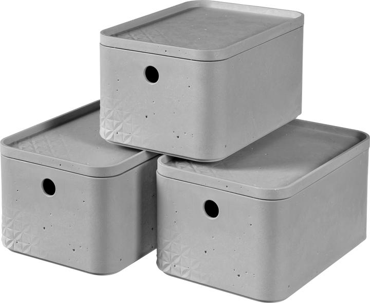 Immagine prodotto Curver Set di 3 BETON Box S con coperchio grigio chiaro (17 cm, 4 l, 3x)