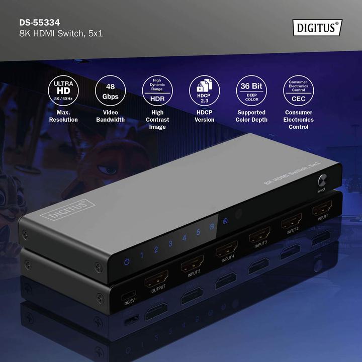 Actual product image Digitus 8K HDMI Switch, 5x1