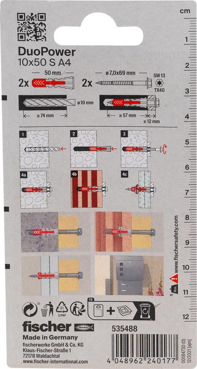 Actual product image Fischer SB Nylon plug Duopower with screw A4 (2 pcs.)