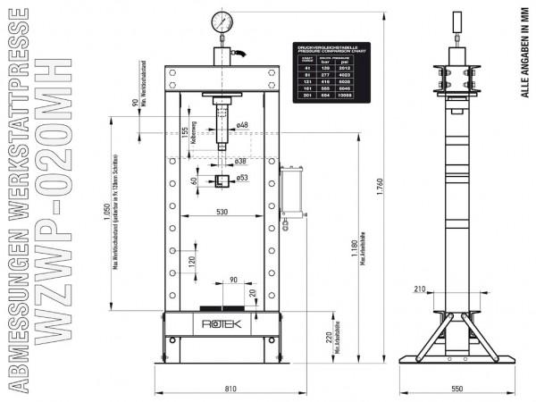 Image du produit Rotek - Werkstattpresse WZWP-020MH 20T manuell (hoch)