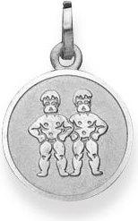 Immagine prodotto Natsumi Schmuck Ciondolo Zodiaco Gemelli in oro bianco 18K/750 rotondo con angelo (Oro bianco 750/18 K)