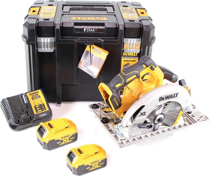 Produktbild DeWalt DCS 572 P2 Akku Handkreissäge 18V 184 x 16 mm + 2x Akku 5,0 Ah + Ladegerät + T-STAK