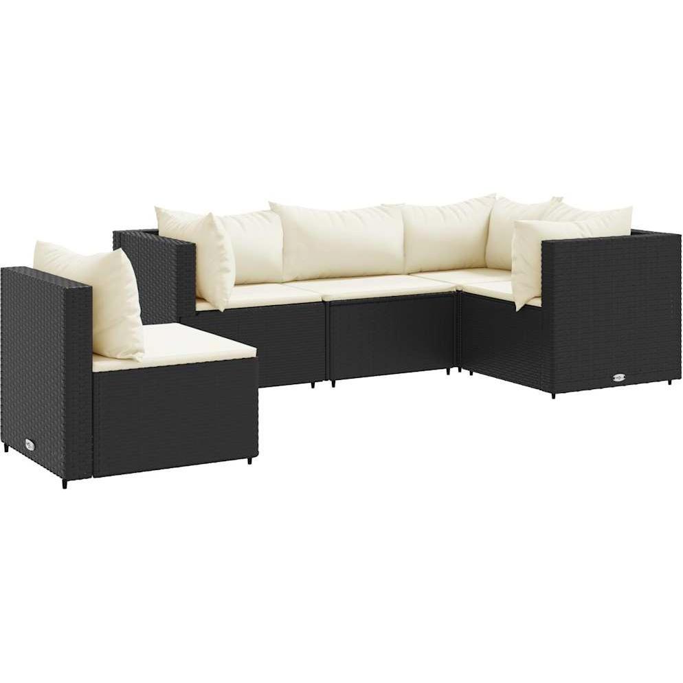 VidaXL, Gartenlounge, Gartenmöbel Lounge Set Sitzgruppe Sofa Garnitur 5tlg. Schwarz Poly Rattan