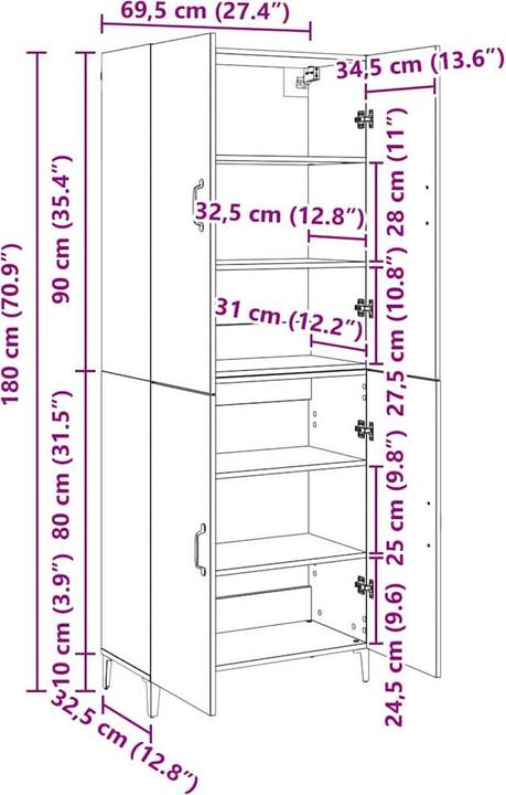 Image du produit vidaXL Highboard (69.50 x 34 x 180 cm)