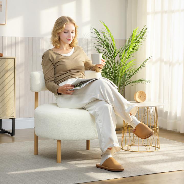 Immagine prodotto Homcom Einzelsessel Polyester, Eukalyptusholz Cremeweiss