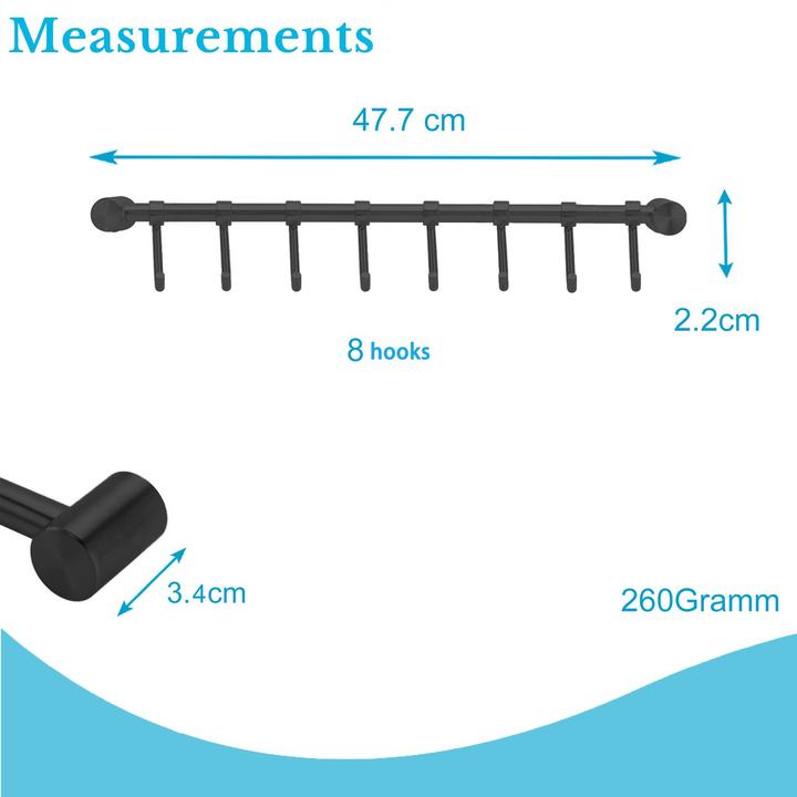 Actual product image Intirilife Stainless steel hanging rail with 8 hooks