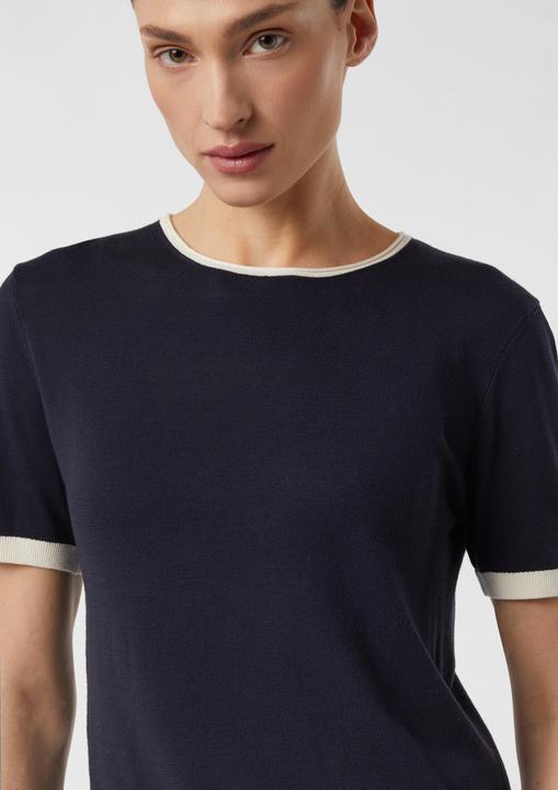 Produktbild Comma Strickpullover Basic Feinstrick-Shirt mit Kontrastabschlüssen (38)