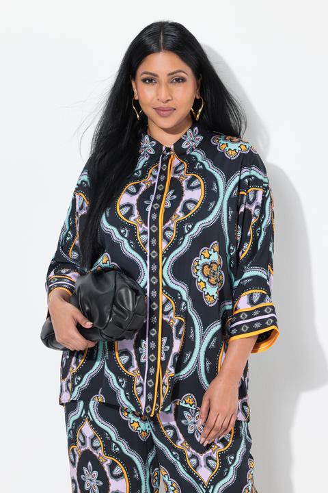Produktbild Ulla Popken Bluse, Ornamente, oversized, Hemdkragen, 3/4-Arm (58)