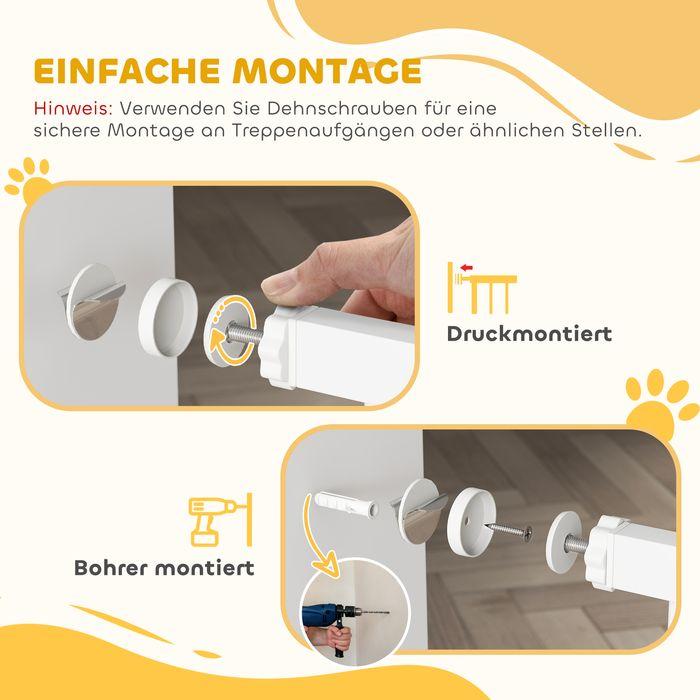 Actual product image Swisshandel24 Türschutzgitter Hund, 76-104 cm Absperrgitter ohne Bohren, mit Katzentüre, Treppengitter, weiss
