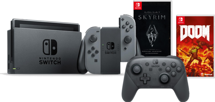 Produktbild Nintendo Switch + Skyrim + Doom + Pro Controller