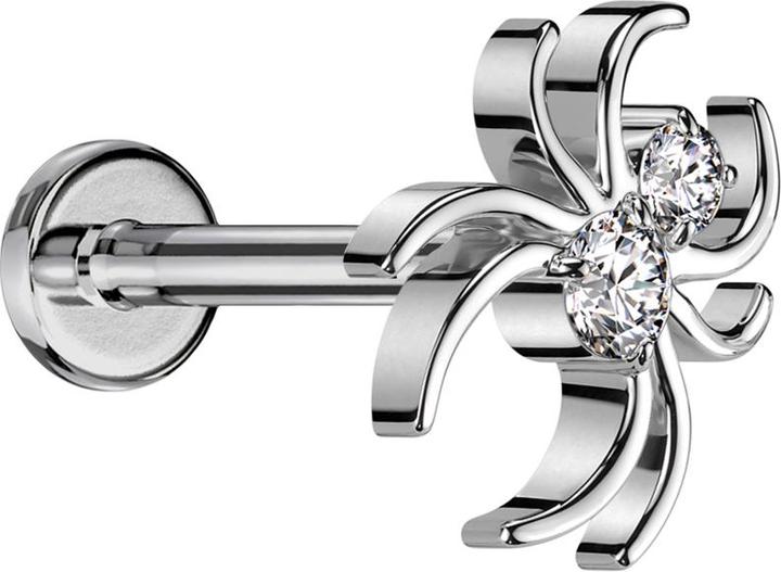 Actual product image Star Piercing Micro Threadless Labret silver Spider silver Crystals silver (without brass, Titanium)
