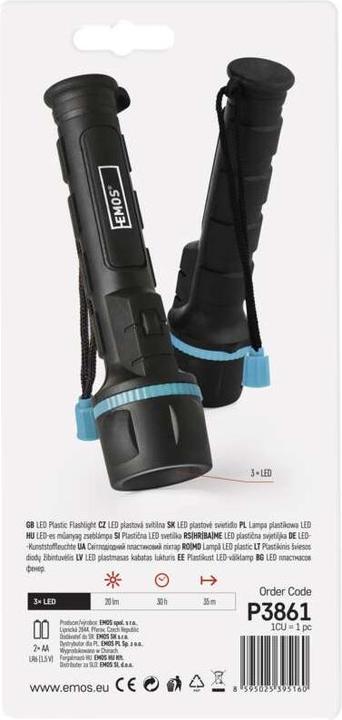 Produktbild Emos LED Gummi-Taschenlampe P3861, 20 lm, 2x AA (16.20 cm, 20 lm)