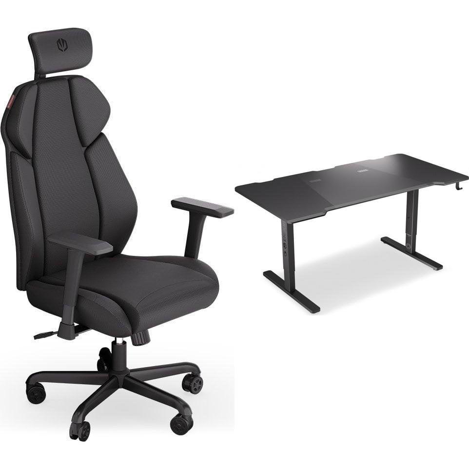 Endorfy Fotel Fotel Meta BK czarny (EY8A005) + Biurko Atlas L Czarne 150cm x 78cm, Sedia gaming, Nero