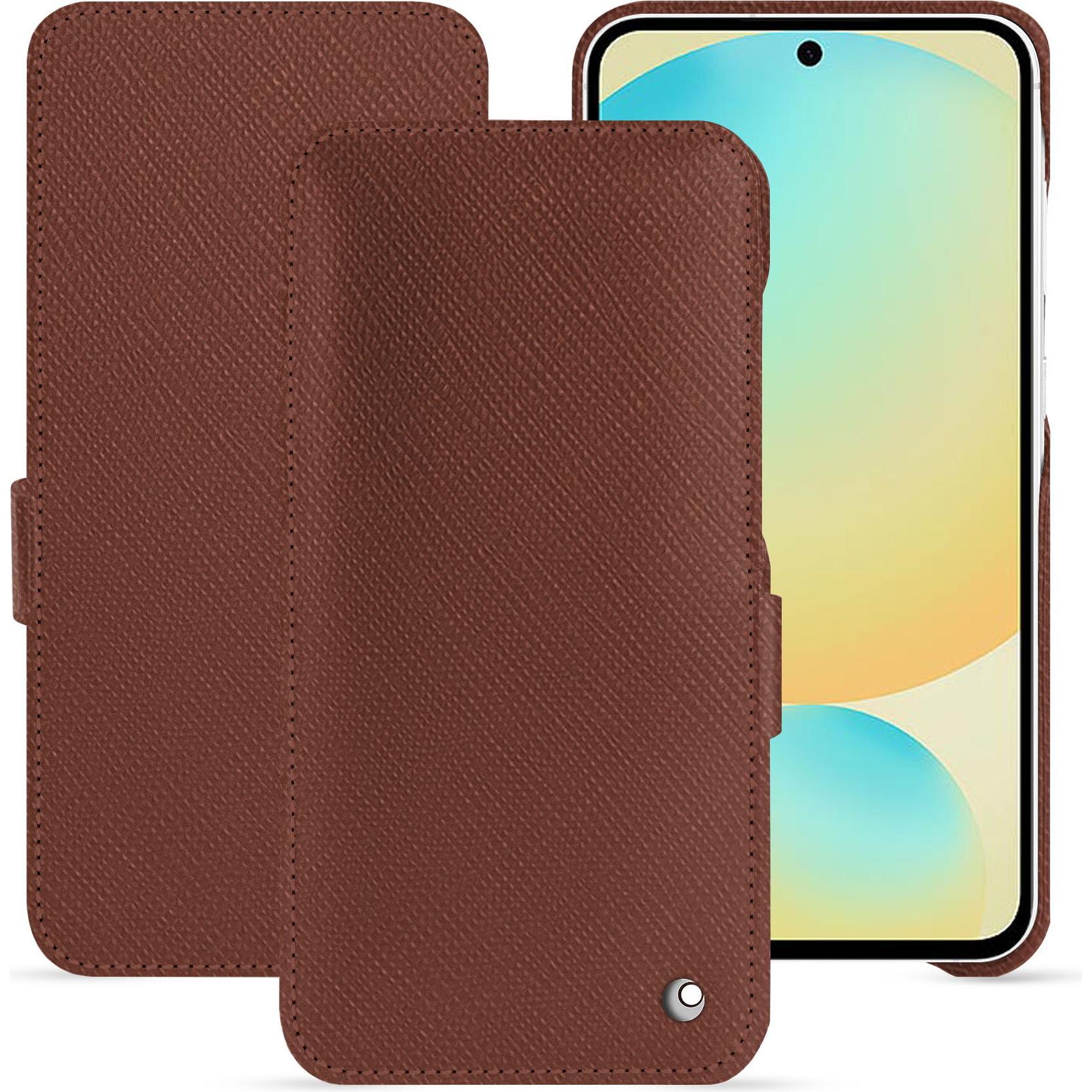 Noreve Lederschutzhülle horizontal (Samsung Galaxy S24 FE), Smartphone Hülle, Braun