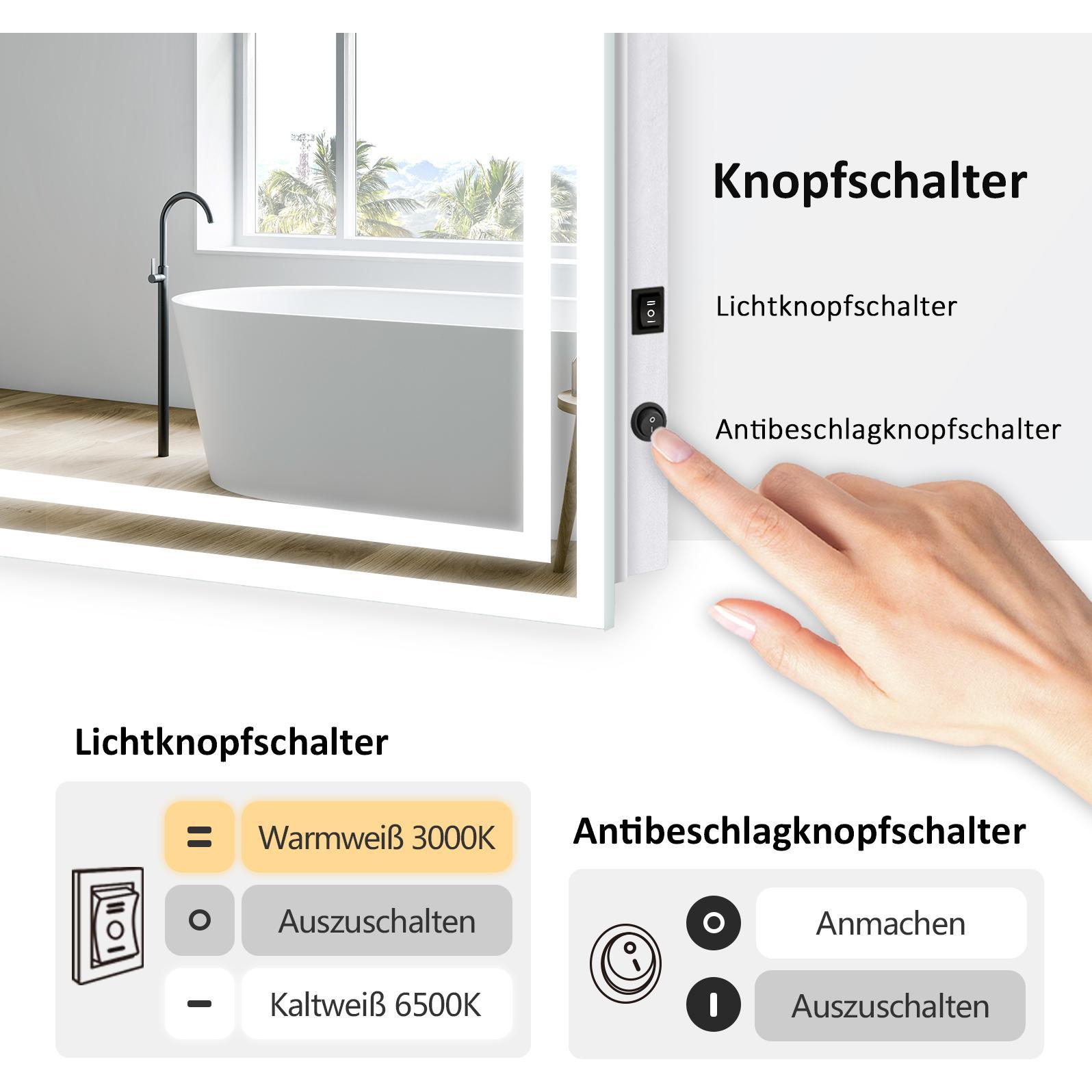 Thumbnail - Emke, Spiegelschrank, Badezimmerspiegel mit Beleuchtung 80*60cm,Beschlagfrei, 3000K/6500K,Tast Schalter