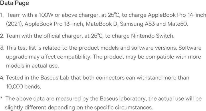 Valeurs nutritives et ingrédients Baseus 2in1 (1.50 m, USB 2.0, 100 W)