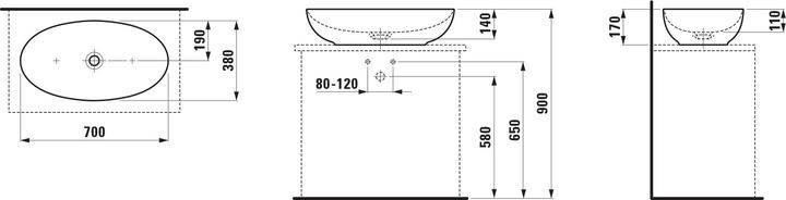 Produktbild Laufen Il Bagno Alessi Waschtisch-Schale, ohne Überlauf, 70x38cm, inkl. Ablaufventil, H818977 (380 mm, 700 mm)