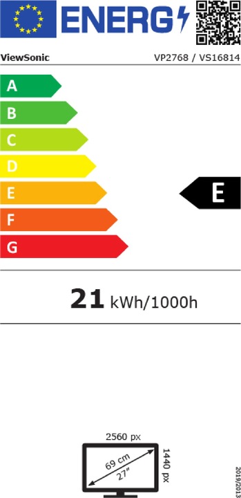 Energy Label Viewsonic Vp2768 (2560 x 1440 pixels, 27")