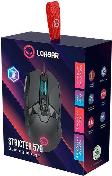 Produktbild Lorgar Stricter 579, gaming mouse, 9 programmable buttons, Pixart PMW3336 sensor, DPI up to 12 000 (Kabelgebunden)