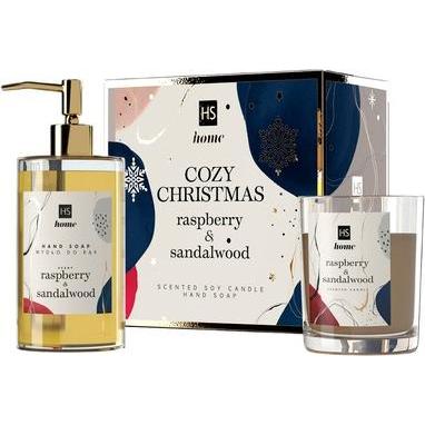 Hiskin, Beauty Geschenkset, Hiskinset Cozy Christmas Handseife Himbeere und Sandelholz 250ml und Kerze Himbeere und Sand...