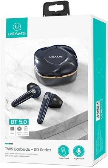 Actual product image Usams Słuchawki Bluetooth 5.0 TWS SD series bezprzewodowe niebieski/gem blue BHUSD02 (ANC, 4 h, Wireless)
