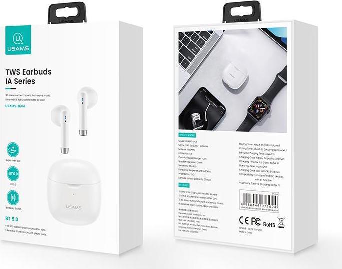 Actual product image Usams Słuchawki Bluetooth 5.0 TWS IA series bezprzewodowe czarny/black BHUIA01 (US-IA04) (4 h, Wireless)