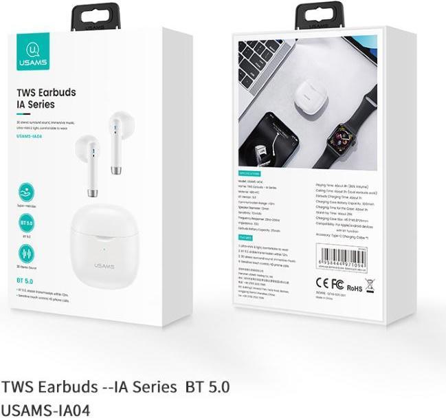 Actual product image Usams Słuchawki Bluetooth 5.0 TWS IA series bezprzewodowe czarny/black BHUIA01 (US-IA04) (4 h, Wireless)