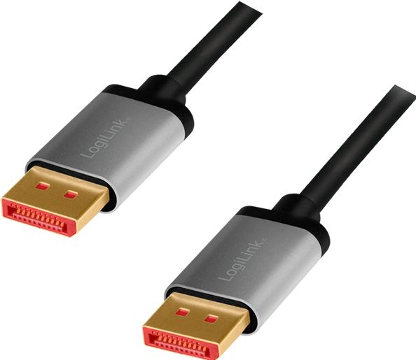 Productafbeelding LogiLink CDA0104 DisplayPort-kabel DP/M naar DP/M, 8K/60 Hz, alu, zwart/grijs, 1 m (1 m, DisplayPort, 1.4)