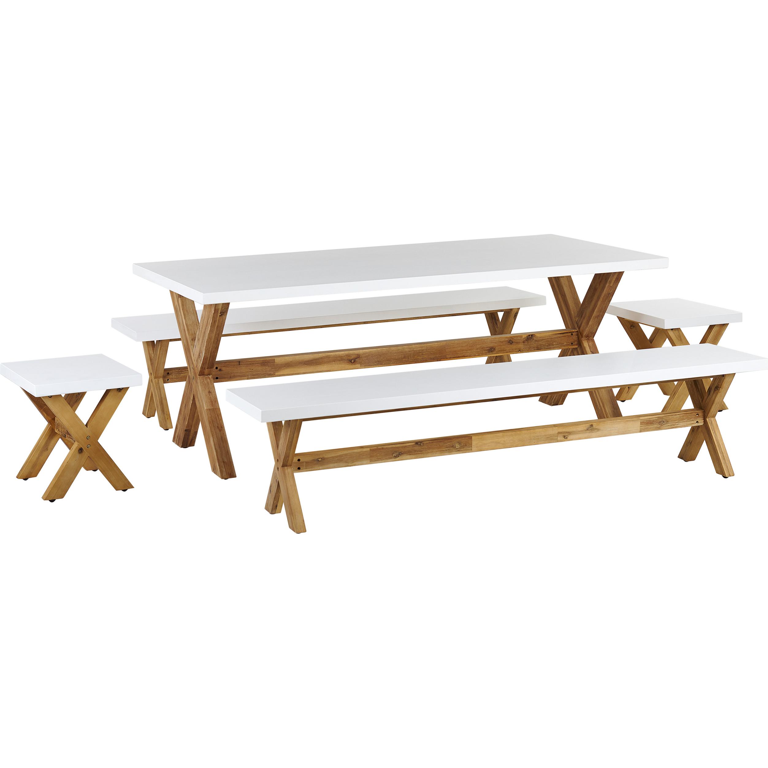 Beliani, Gartentisch + Balkontisch, Gartenmöbel Set Faserzement weiss 8-Sitzer 5-teilig OLBIA (200 cm)