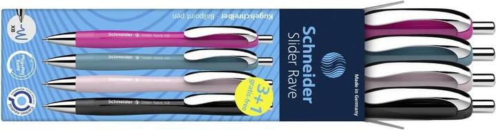 Produktbild Schneider 3 + 1 GRATIS: Kugelschreiber Slider Rave XB farbsortiert Schreibfarbe blau, 3 St. + GRATIS (Farbig sortiert, Türkis, power-pink, Rose, Schwarz, 4 x)
