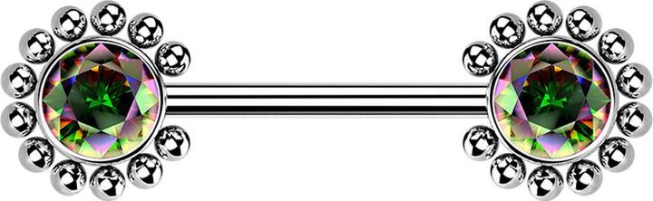 Actual product image Star Piercing Threadless Barbell silber Sonne Kugeln mit Kristall dunkel multicolor (without brass, Surgical steel 316L)