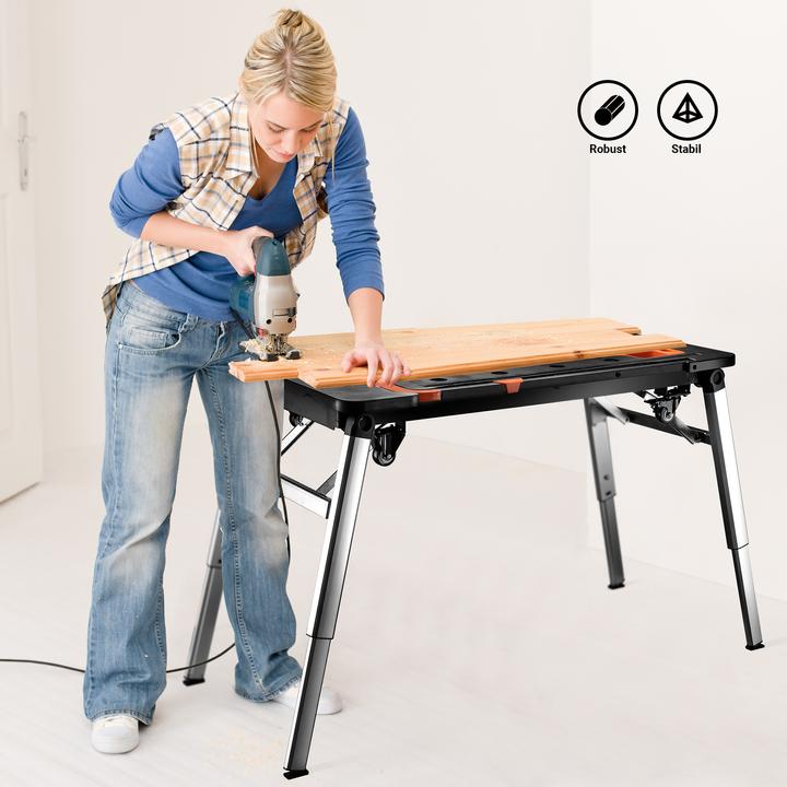 Image du produit Wiltec 7in1 Établi 139x59x78cm Chevalet de sciage 250kg Planche à roulettes Diable Établi (56 cm, 108.50 cm)