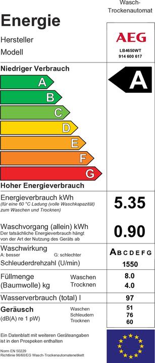 Etichetta energetica AEG LB4650WT