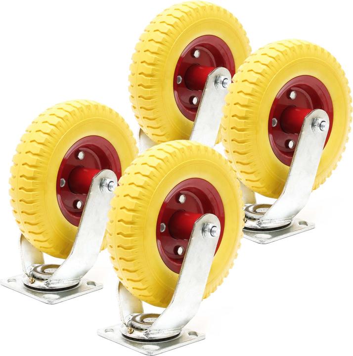 Produktbild Wiltec Lenkrollen Set 4x 220x58mm Transportrolle pannensicher gelb Vollmaterial