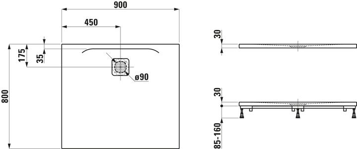 Produktbild Laufen Pro Duschwanne, 900x800x30mm, superflach, H2149500