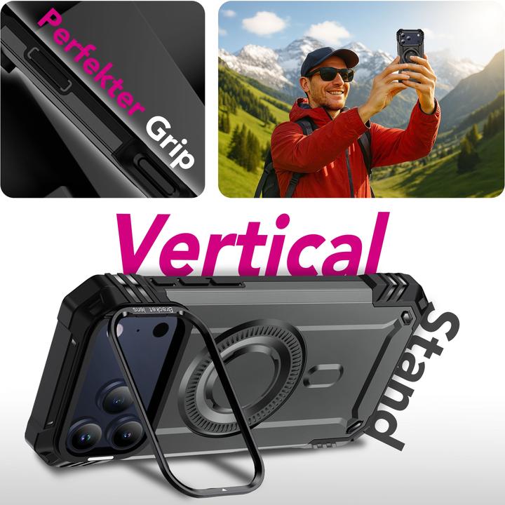 Actual product image Nalia MagSafe Cover "Granite" - Panzer Schutz Hülle Stossfest mit Kickstand - Military Outdoor Case (Apple iPhone 17 Pro Max)