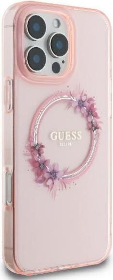Actual product image Guess GUHMP16LHFWFCP iPhone 16 Pro 6.3" różowy/pink hardcase IML Flowers Wreath MagSafe (Apple iPhone 16 Pro)