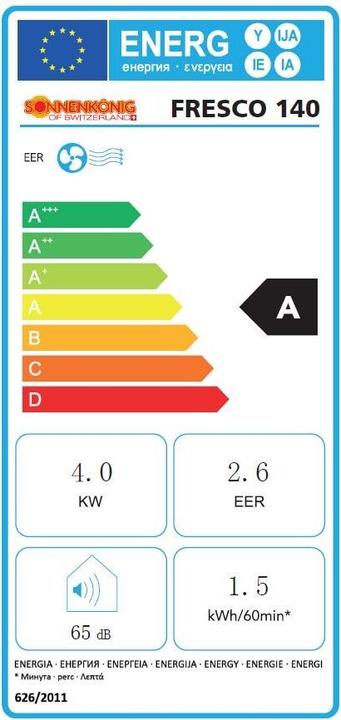 Label énergétique Sonnenkönig Fresque 140 (34 m², 14000 BTU/h)