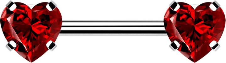 Actual product image Star Piercing Threadless Barbell silber front mit Herz Kristall rot gefasst (without brass, Surgical steel 316L)