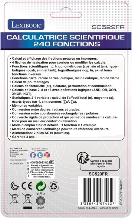 Image du produit Lexibook Calculatrice scientifique avec 240 fonctions