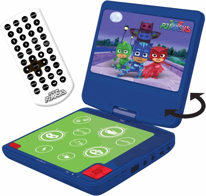 Actual product image Lexibook Portable DVD player in PJ Masks design, with 7 inch display, USB connection and headphones