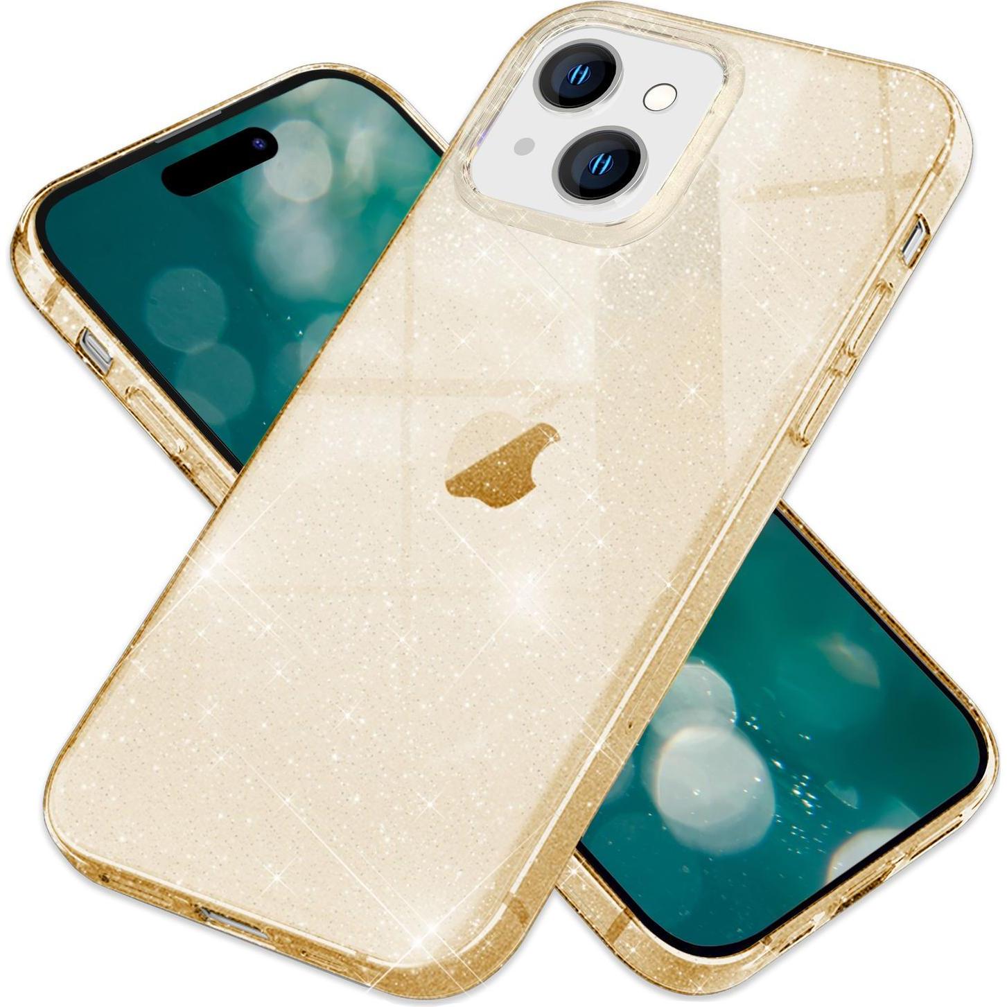 Thumbnail - Nalia Klare Glitzer Silikon Hülle (Apple iPhone 15 Plus), Smartphone Hülle, Gold