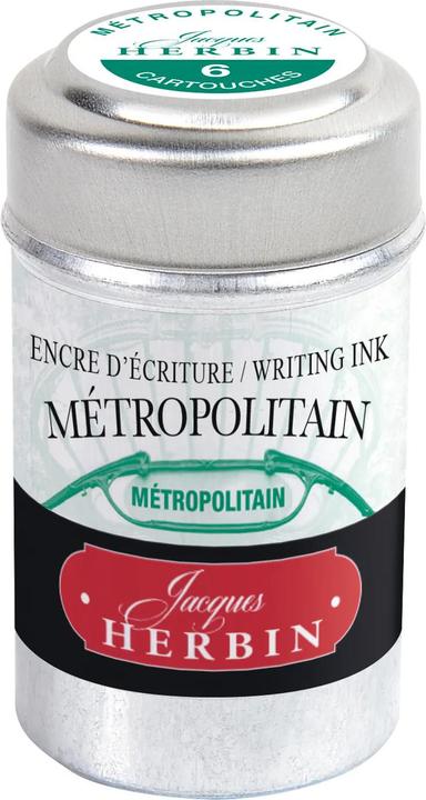 Herbin Schreibtinte, Les couleurs de Paris, Dose mit 6 Patronen - Grün (Grün, 6 Stk.)